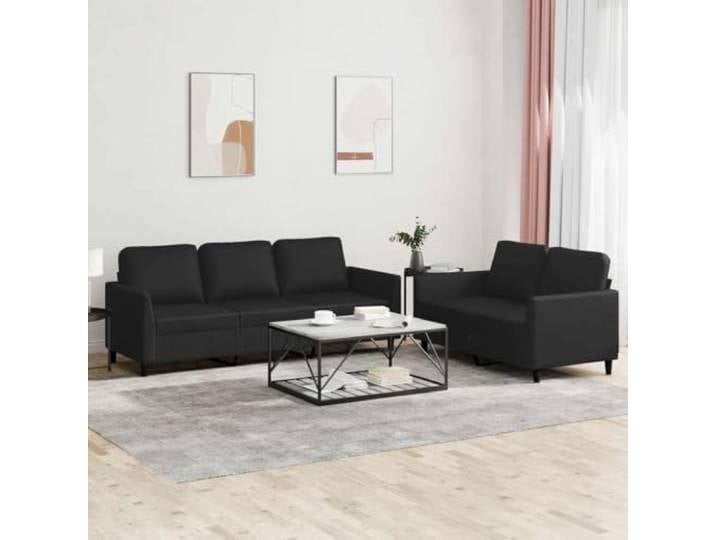HEFZGDB 2-TLG. Sofagarnitur mit Kissen Schwarz Kunstleder, Langlebiges Polstermöbel für Wohnzimmer, Robuste Sitzgruppe mit Bequemer Polsterung, Schmutzabweisendes Sofa