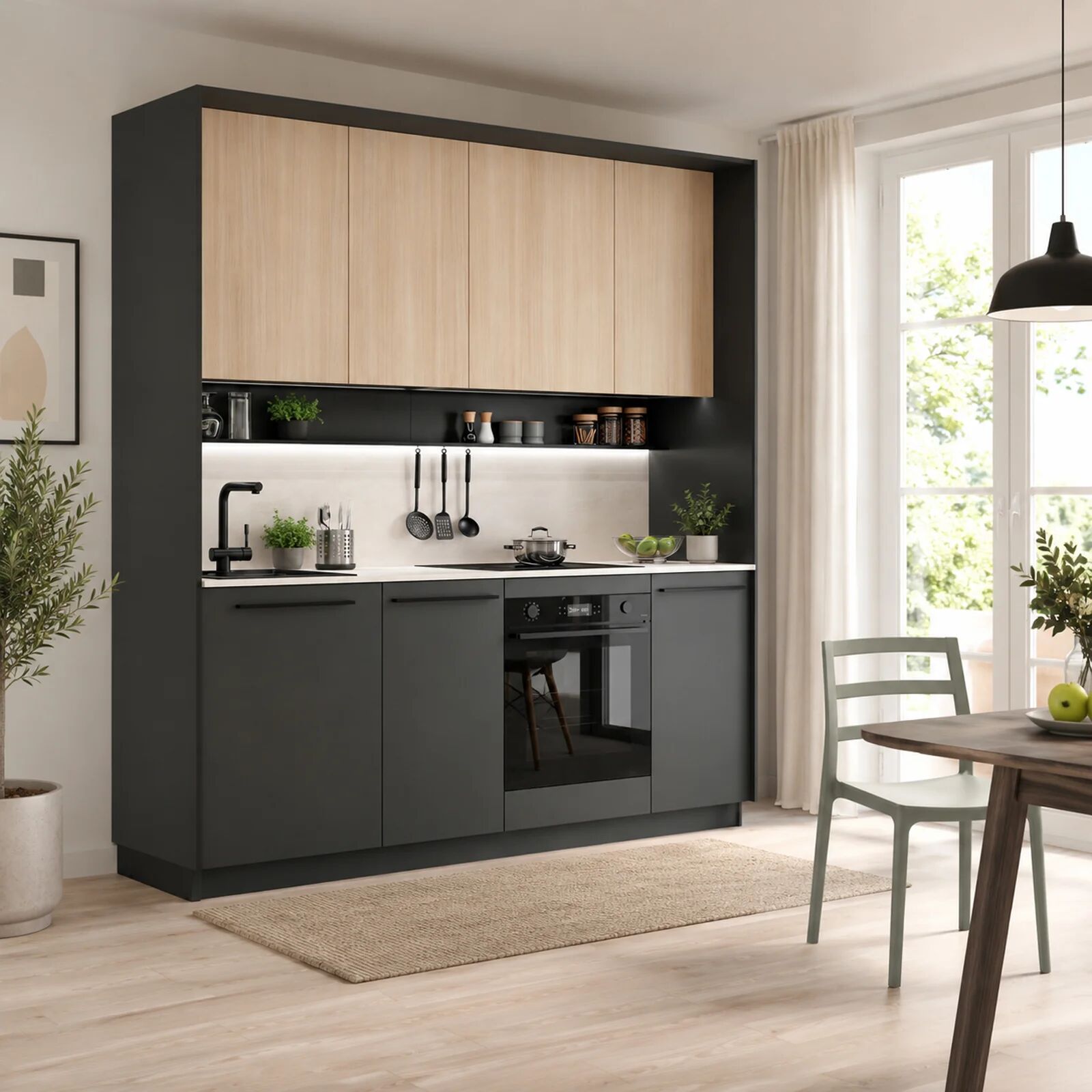 garneroarredamenti Schienale di finitura per cucina 210x60h cm cemento chiaro Cheffy
