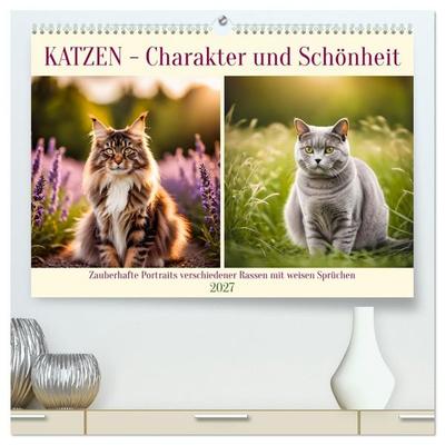 Katzen - Charakter und Schönheit (hochwertiger Premium Wandkalender 2027 DIN A2 quer), Kunstdruck in Hochglanz