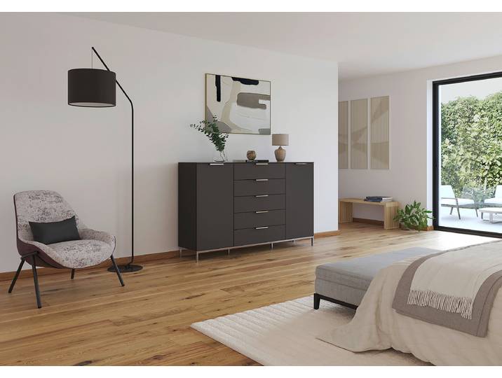 Buffet Flipp avec structure - 111 cm 180cm Noir/Gris/Chrome