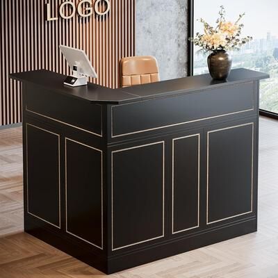 Bluebell Reception Desk with Storage Shelves, L-Shaped Modern Front Desk