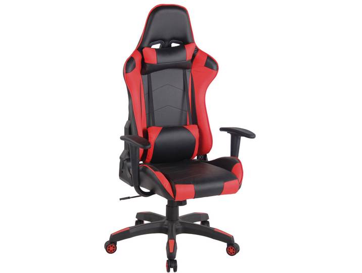 CLP Chefsessel Lederlook schwarz/rot, Rot, Schwarz, Kunststoff, 65x128x50 cm, Büromöbel, Bürostühle, Gaming-Sessel