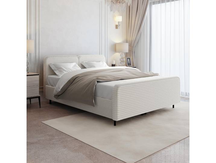 Doppelbett LEA 140x200 Polsterbett mit Bettkasten ohne Matratze & Topper – TILIA - Polsterstoff Creme