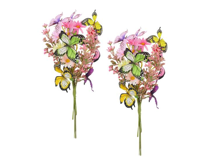Kunstblume I.GE.A. Strauß mit Schmetterlingen und Blüten 40cm 2er Set gebunden zum Strauß , bunt (variiert), B:18cm H:40cm T:10cm, Obermaterial: 90% Polyester, 10% sonstige Fasern, Kunstpflanzen, Kunstblume, Künstliche Blumen Blumenstrauß Bouquet Deko Zweig Blumendeko Hochzeit