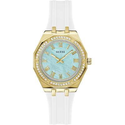 Quarzuhr GUESS "DESIRE", weiß, Armbanduhren, Damen, Quarzuhr, Armbanduhr, Damenuhr, Silikonarmband