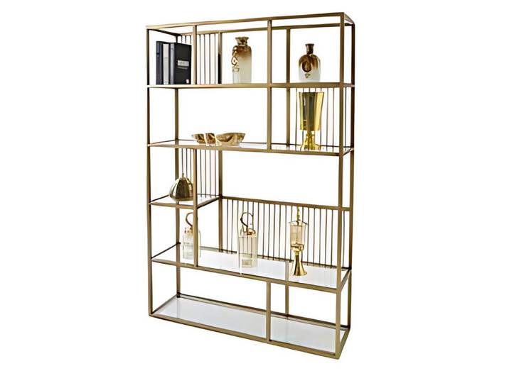 Xlmoebel Raumteiler XLMOEBEL Trennwand Regal aus Edelstahl und Glas in Goldton, 1-tlg., Made in Europa