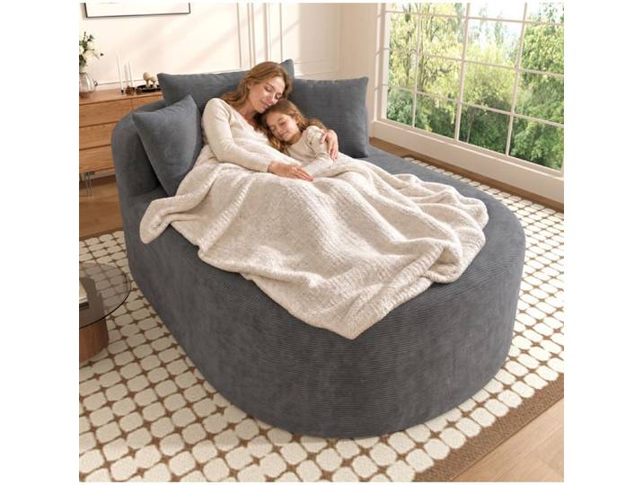 HOMVRA Fauteuil relax ovale compressé en tissu côtelé gris foncé assise profonde 122 cm sans montage