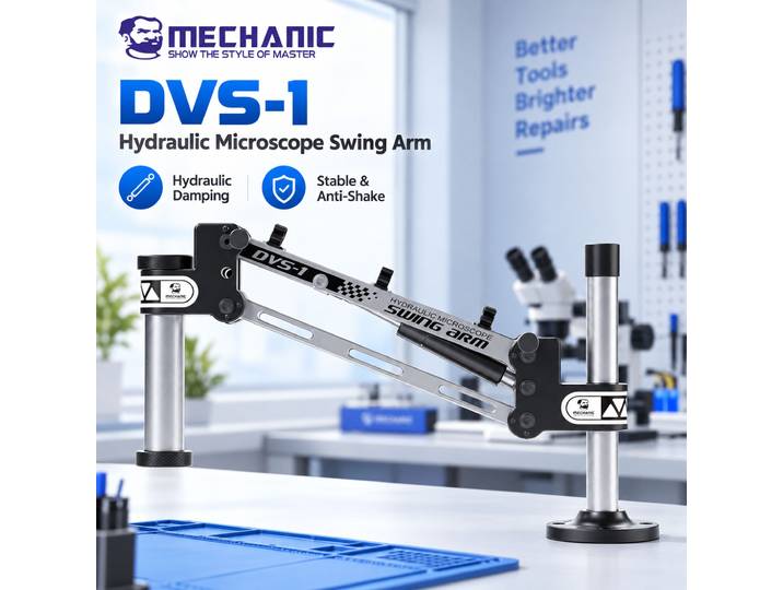 Support de microscope à bras oscillant hydraulique DVS-1 de MECHANIC, réglable et anti-vibration, pour la réparation et la soudure de PCB de téléphone.