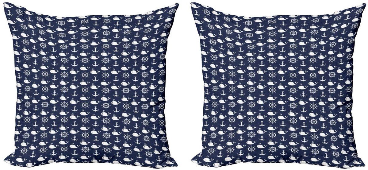 ABAKUHAUS kussenhoes set van 2 stuks, dubbelzijdig print, marineblauw-wit