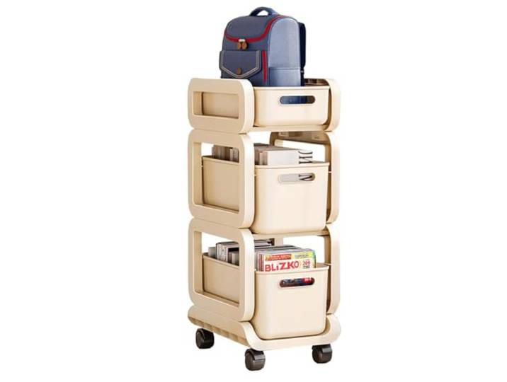 ROHCGHC Rollwagen, Wagen mit Rädern schmale Räume Küche Bad Waschküche(Beige,3 Tier B)