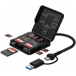 PowerGuard Multi-Card Reader & Storage Case with USB-C/USB-A OTG Hub (USB-C), Speicherkartenlesegerät, Schwarz