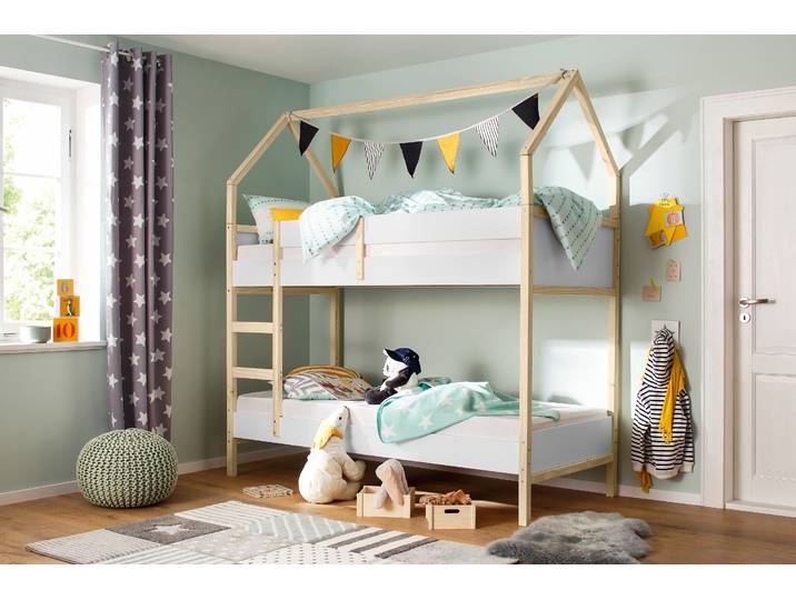 Etagenbett GOODPRODUCT Janne , weiss (weiß, natur), B:96cm H:223cm L:205cm, Etagenbetten, Etagenbett, aus schönem massivem Kiefernholz, Etagenbett, Liegefläche 90x200 cm