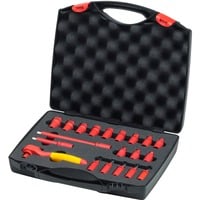 Ratschenschlüssel-Set isoliert, 1/4", Steckschlüssel rot/gelb, 21-teilig, inkl. Koffer
