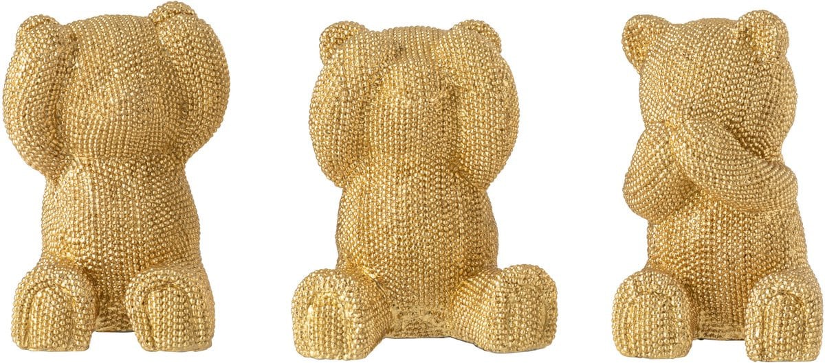J-Line Decoratieve Beer Horen/Zien/Spreken - Goud - 3 stuks