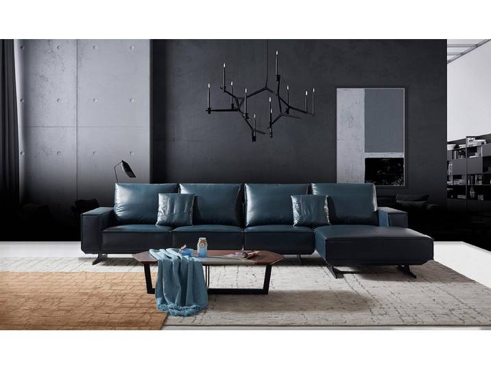 JVmoebel Ecksofa Elegante Leder Couch im italienischen Stil in tiefem Blau, Made in Europa