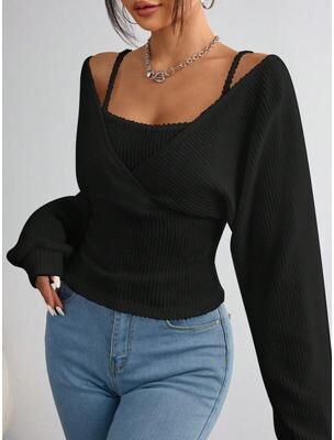 Universal Stock Womens Knitted Hoodie Casual Long Sleeve Top Breathable Regular Fit Pullovers black s