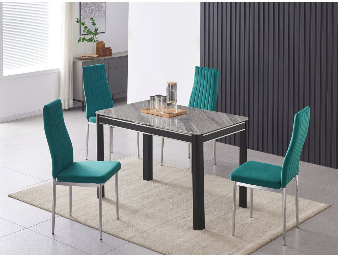 Fairmont Park Hannahs Grey Marble Effect Dining Table With 4 Monza Velvet Chairs Green 4