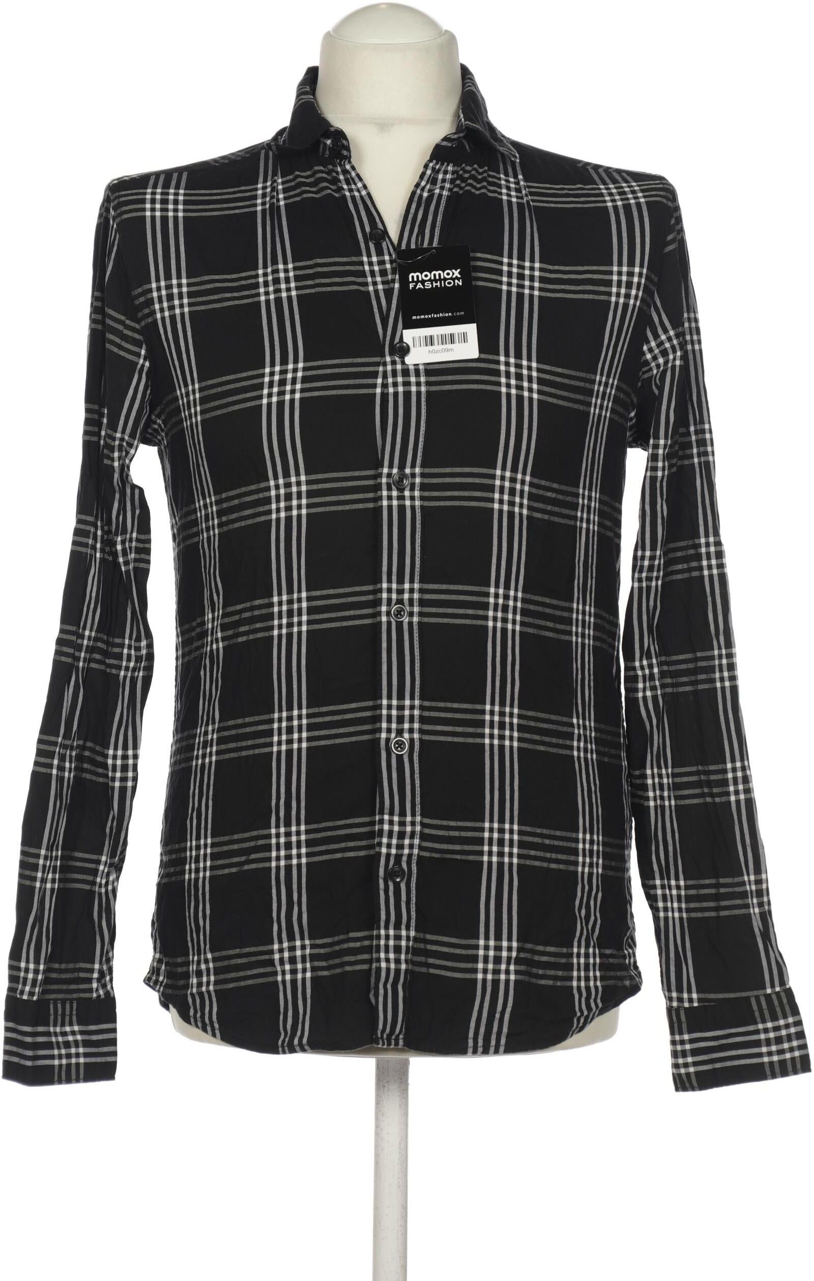 Springfield Herren Hemd, Schwarz, Gr. S, Viskose / Baumwolle - Second Hand