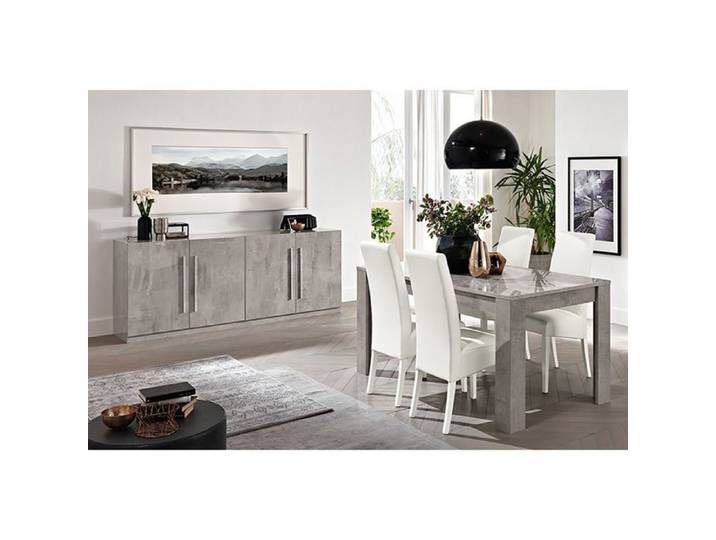 CLARK - Ensemble Séjour Effet Marbre Table 160cm + Buffet 3 Portes