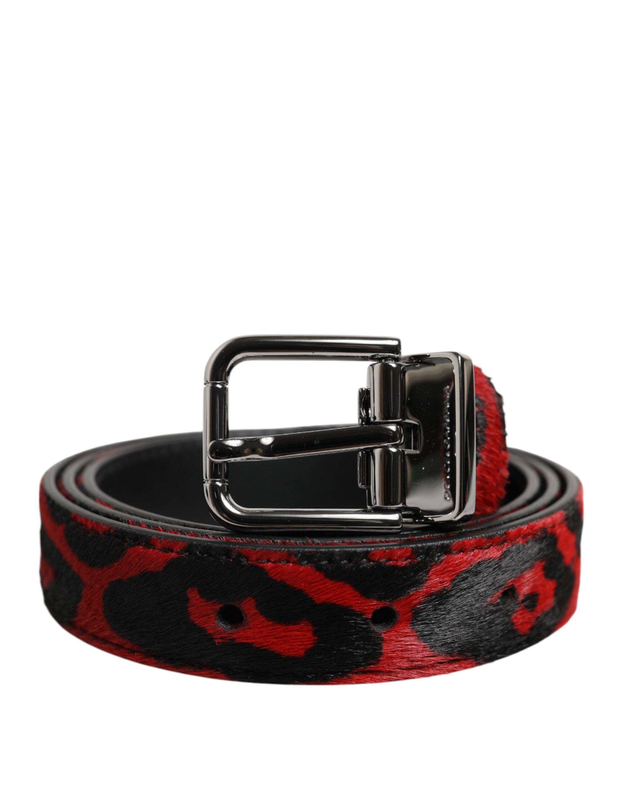 Dolce & Gabbana Zwarte Rode Luipaard Zilveren Metalen Gesp Riem