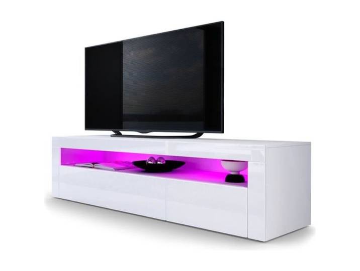 Vladon Meuble TV bas Valencia en Blanc mat - Blanc haute brillance - Blanc haute brillance