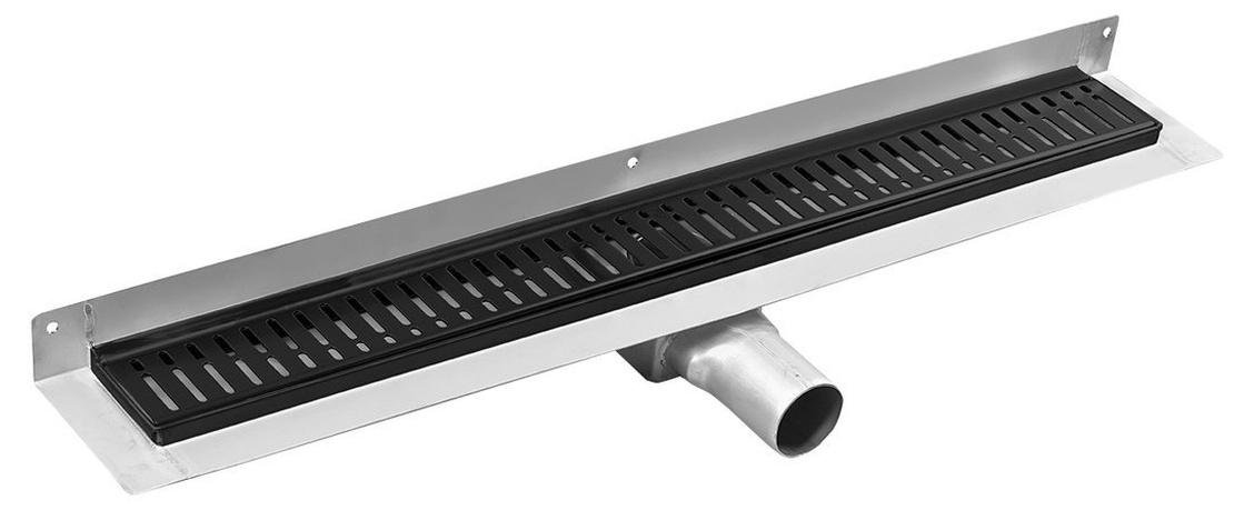 Gelco MANUS ONDA Bodenrinne aus Edelstahl mit Rost, wandhängend, L-1250, DN50, Schwarz matt