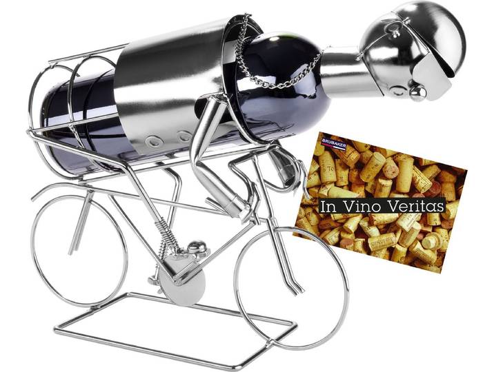 BRUBAKER Wijnflessenhouder 'racefietser' - metalen sculptuur met wenskaart - Wijnrek