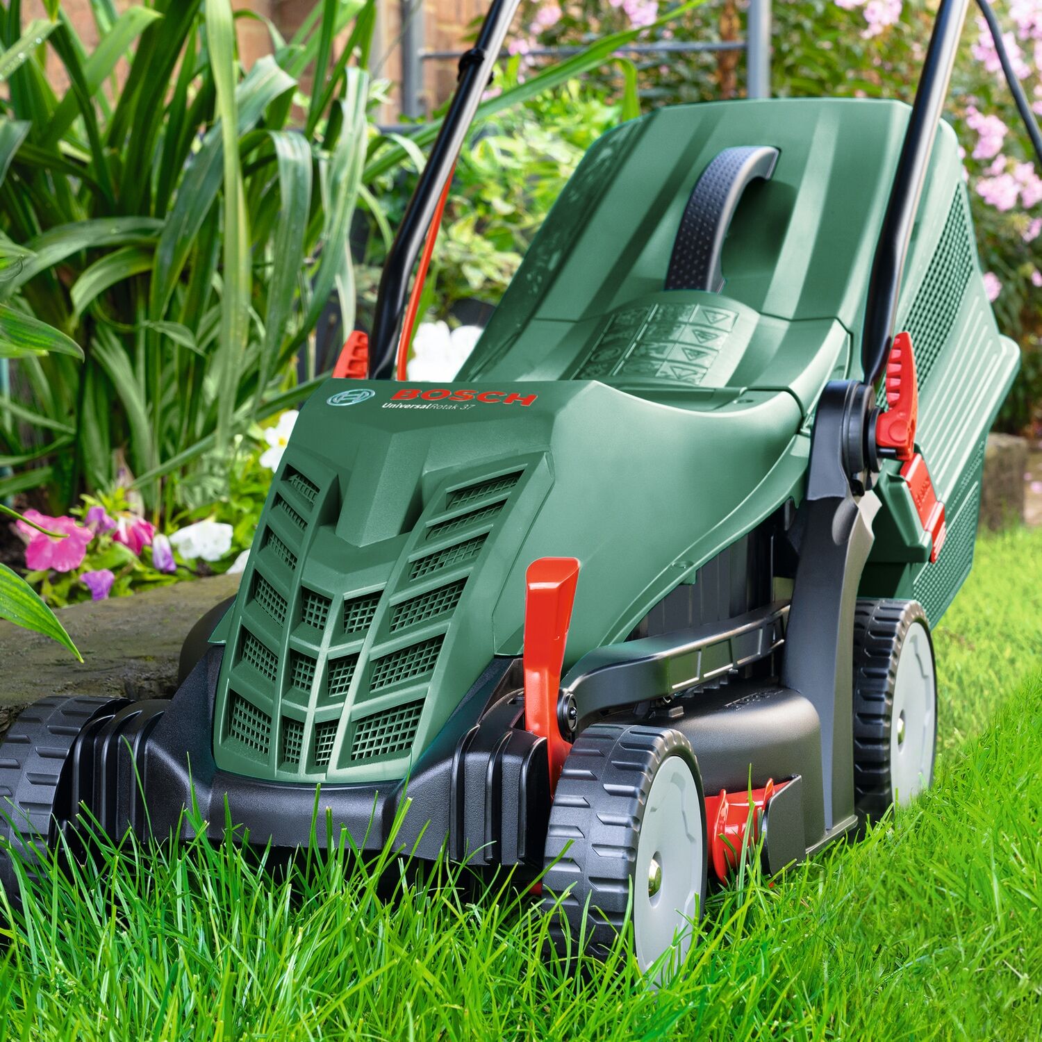 Elektrorasenmäher BOSCH HOME & GARDEN "UniversalRotak 37-550", transparent (weiß, neutral), Rasenmäher, Elektrorasenmäher