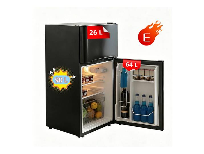 FOHERE Kühlschrank Kühl-Gefrierkombinationen, Kühlschrank 90L, Verstellebare Ablage und Füße, mit 2 Wechselbare Tür BCD-90, 84,5 cm hoch, 50.5 cm breit