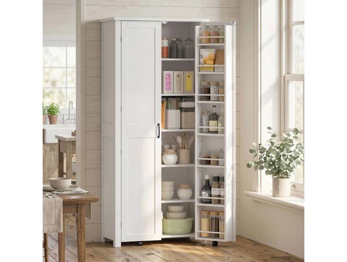 CollaHausse Meuble de Cuisine Moderne à Roulettes 2 Portes 14 Compartiments Blanc