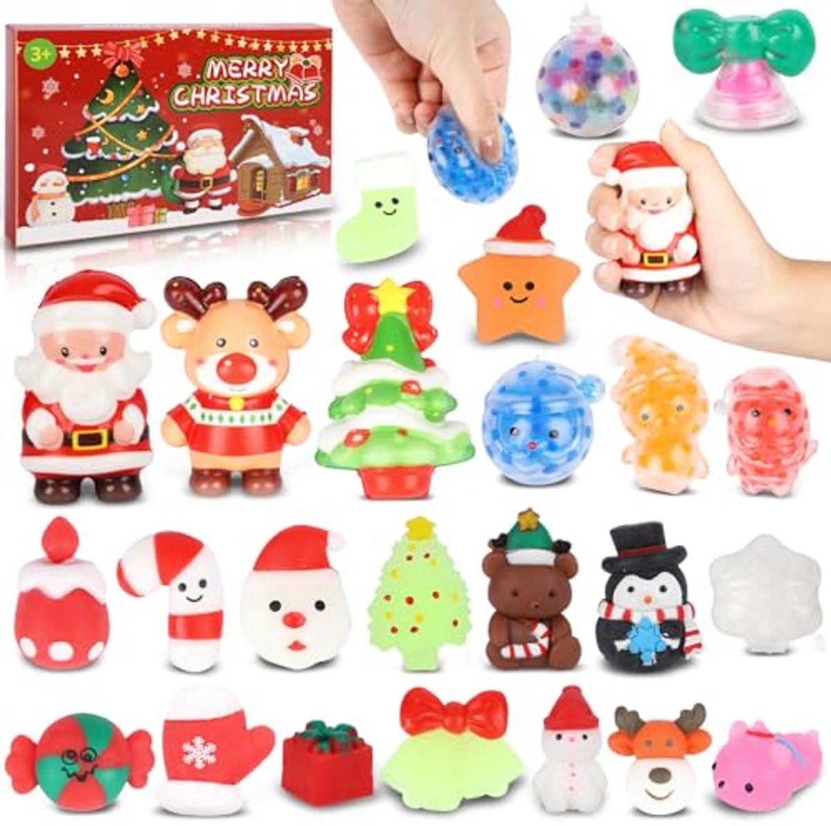 Adventskalender Sneeuwpop met 24 kleurrijke squishy figuurtjes