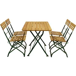 Biergarten - Garnitur MÜNCHEN 5-teilig (4x Stuhl, 1x Tisch 70x110cm), Flachstahl grün + Robinie