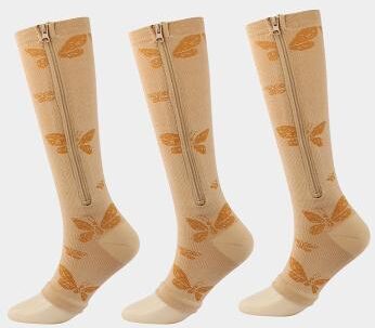 LightInthebox 3 Pairs Zipper Compression Socks, 15-20mmHg Neuropathy Socks Bunion Socks Toeless Opened Toe Compression Stockings for Men Women,Suit for Running,Nurse,Travel,Cycling,Athletic