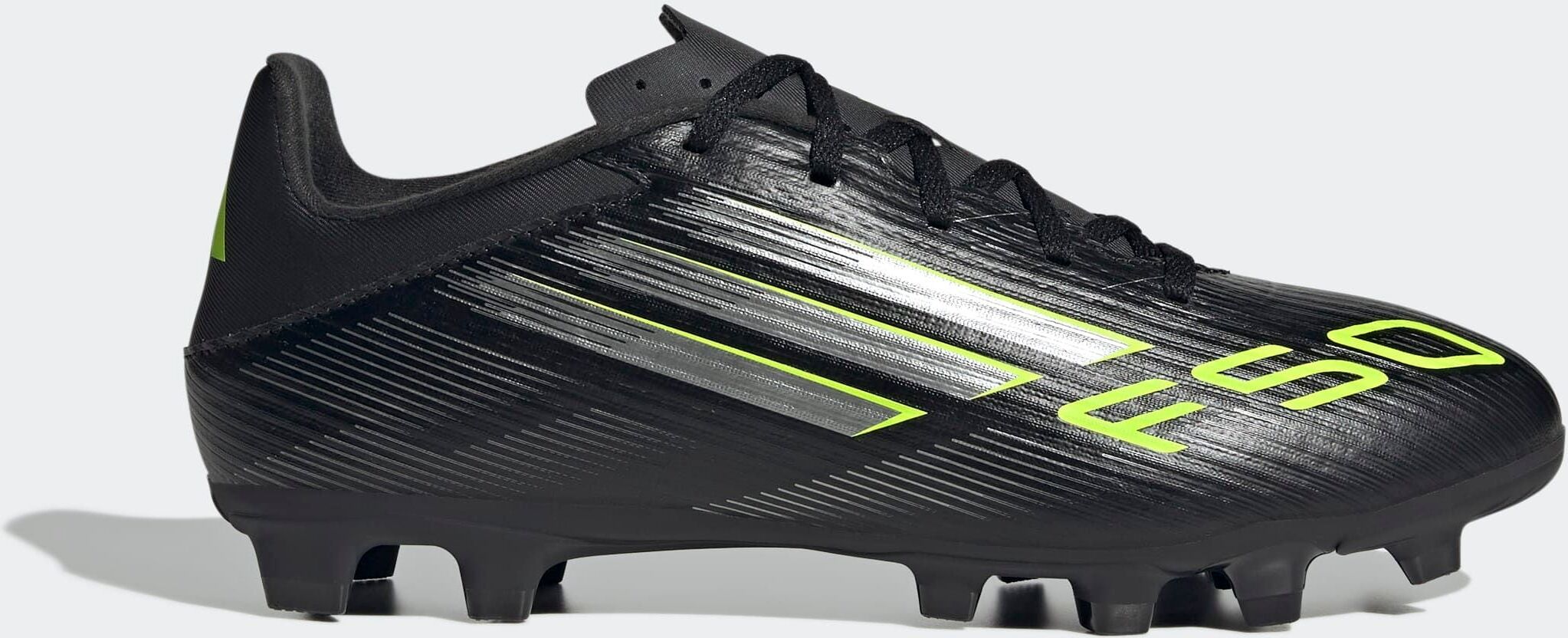 Fussballschuh ADIDAS PERFORMANCE "F50 CLUB KUNSTRASEN NEUERER GENERATION, HART- UND ASCHENPLÄTZE", Gr. 47, schwarz (core schwarz, iron metallic, lucid lemon), Synthetik, Schuhe Fussballschuh, geeignet für Rasen- und Kunstrasenplätze core schwarz, iron met