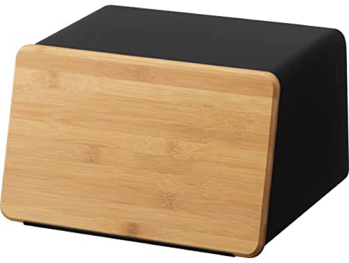 YAMAZAKI 5291 TOWER Bread Case with Removable Lid, black, Steel/Bamboo, 31.5 x 24.5 x 18.5 cm