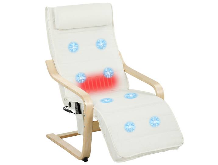 ComfortXL Relaxsessel De-13284 Massagefunktion & beheizbare Lordosenstütze Creme, Weiß, Holz, 67x101x95 cm, Wohnzimmer, Sessel, Polstersessel
