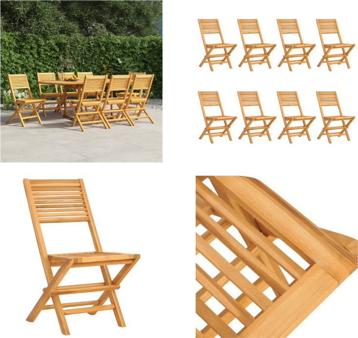 vidaXL Gartenstühle 8 Stk. Klappbar 47x62x90 cm Massivholz Teak - Klappbarer Gartenstuhl - Klappbare Gartenstühle - Gartenstuhl Klappbar - Gartenstühle Klappbar