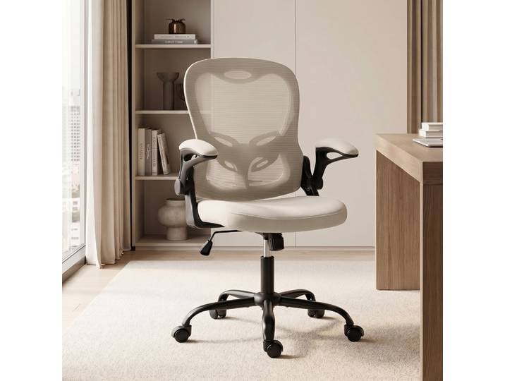 HOMCOM Chaise Bureau Ergonomique Maille Beige Accoudoirs Relevables