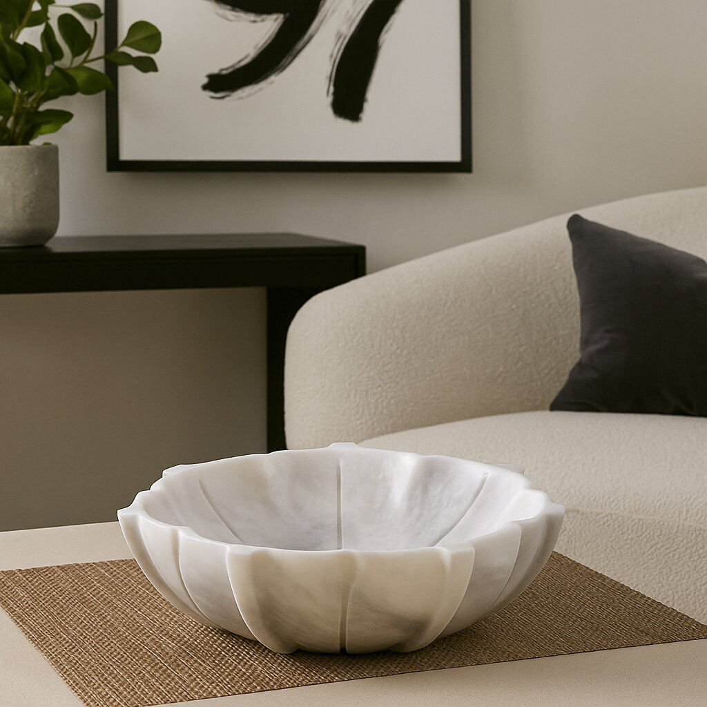 Metro Zoro Handmade Marble Metal Decorative Bowl - Set of White 7.5cm H x 25cm W x 25cm D