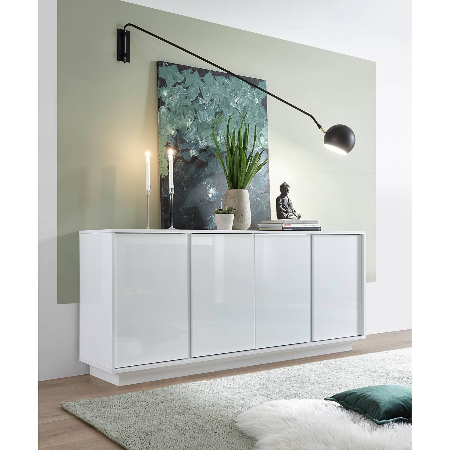 home24 Dressoir Modern Wit Hoogglans Breedte: 180 cm