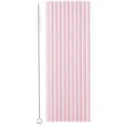12 Plastikstrohhalme + Reinigungsbürste, 23 cm, rosa, wiederverwendbar