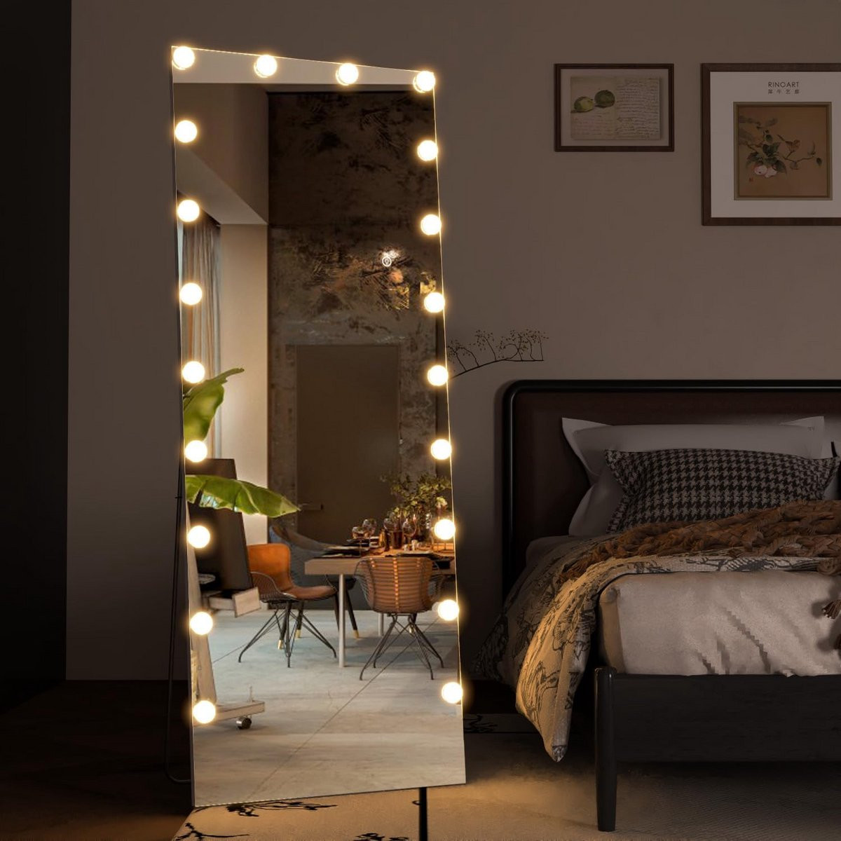 Hollywood Spiegel met Verlichting - Staande Make-up Spiegel - Wit - 160 x 50 cm