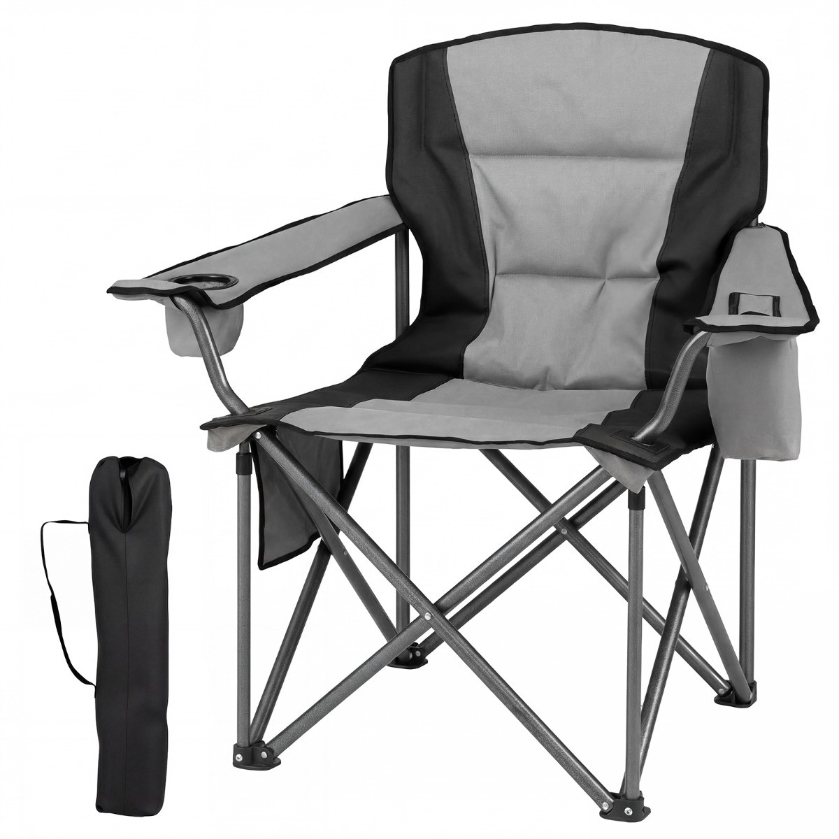 Costway Extra Grote Campingstoel met Koeltas en Bekerhouders - Grijs
