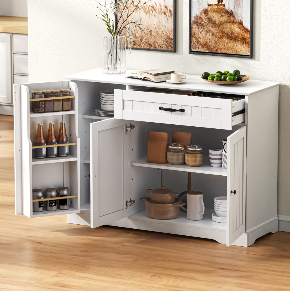 REDOM Buffet en mdf avec rangement blanc Blanc 107x83x40cm