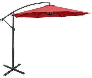 Costway 10 Feet Offset Umbrella with 8 Ribs Cantilever and Cross Base-Red