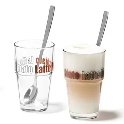 GLASKOCH Leonardo Solo Set 4tlg. Latte Macchiato Becher mit Löffeln, Glas, 400 ml, 42555