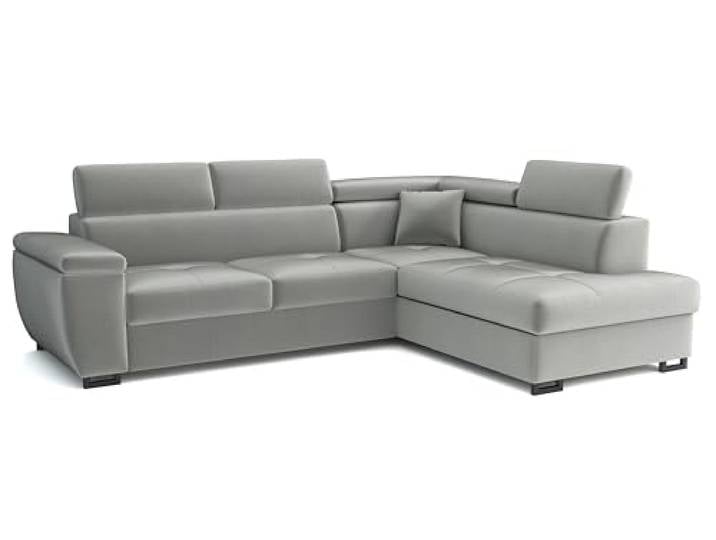 MEBLE-LUX - Ecksofa mit Schlaffunktion und Bettkasten Nicole` 270x202x96cm (BxTxH) I Sofa L Form mit Verstellbare Kopfstützen I Eckcouch mit Schlaffunktion I Federkern I Sofa Hellgrau, Rechts