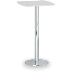 Cocktailtisch, Partytisch OLYMPO II, 66x66 cm, verchromtes Fußgestell, Platte weiß