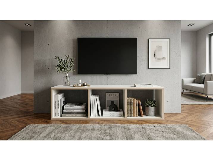 Flaches Lowboard ohne Sockel Premium Dekore Weiß Multiplex Kante