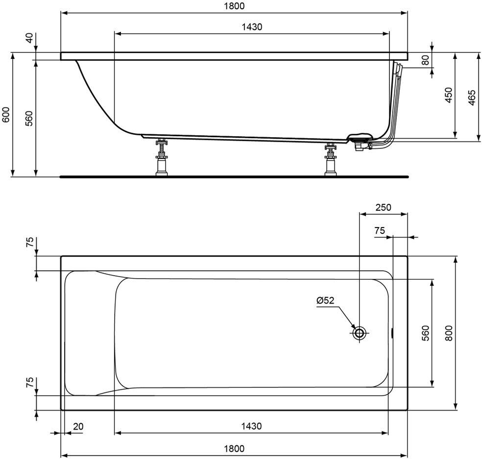 Ideal Standard Air Körperform-Badewanne 180 x 80 cm